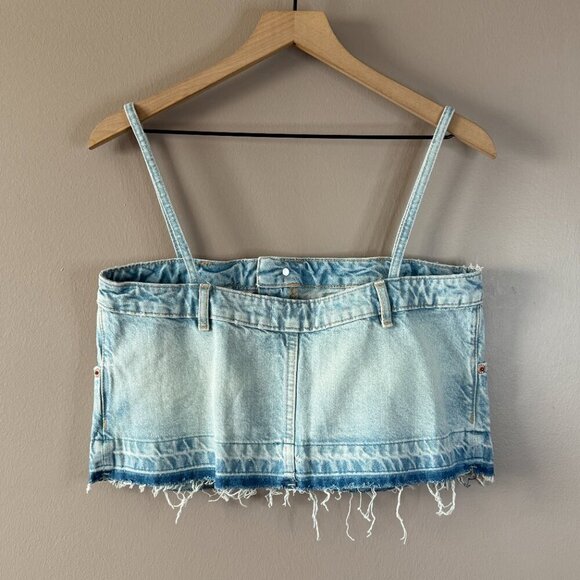 Women's M NWT Zara Skirt Effect Crop Denim Spaghetti Straps Jean Tank Top - Picture 3 of 7